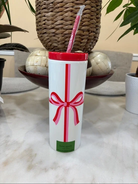 Kate Spade New York bow tumbler with straw 16 oz - Picture 2 of 5